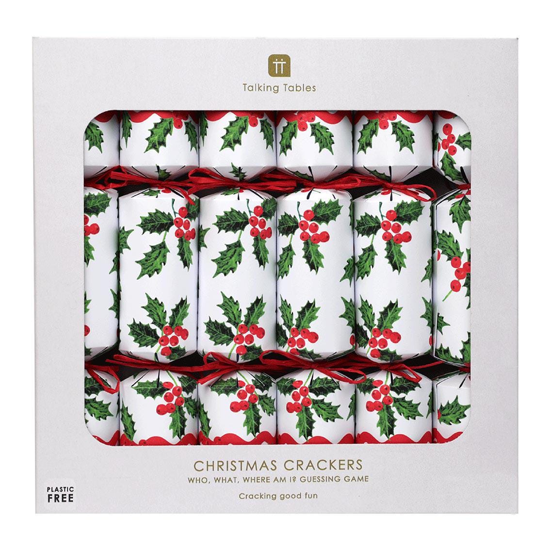 Botanical Holly Christmas Crackers by Talking Tables