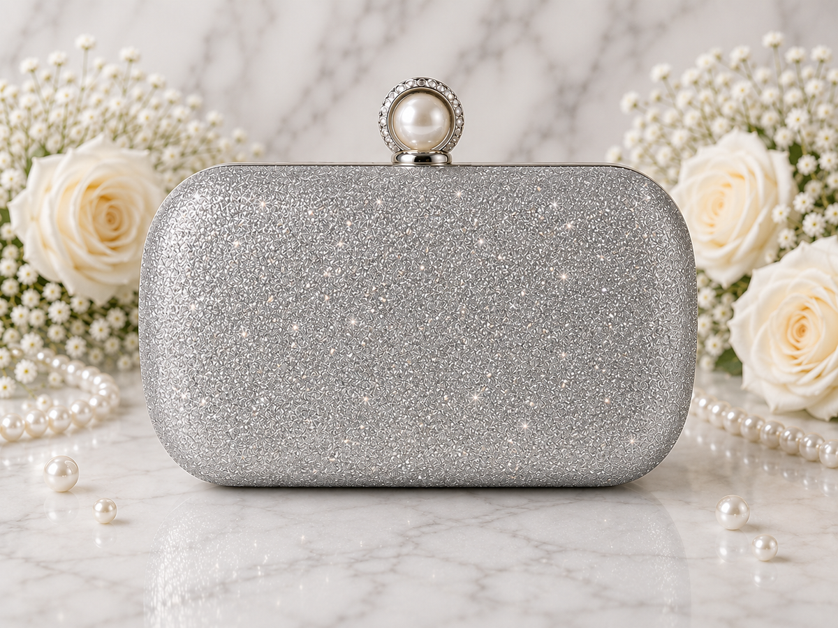 Personalised Wedding Bride Pearl Glitter Handbag Clutch