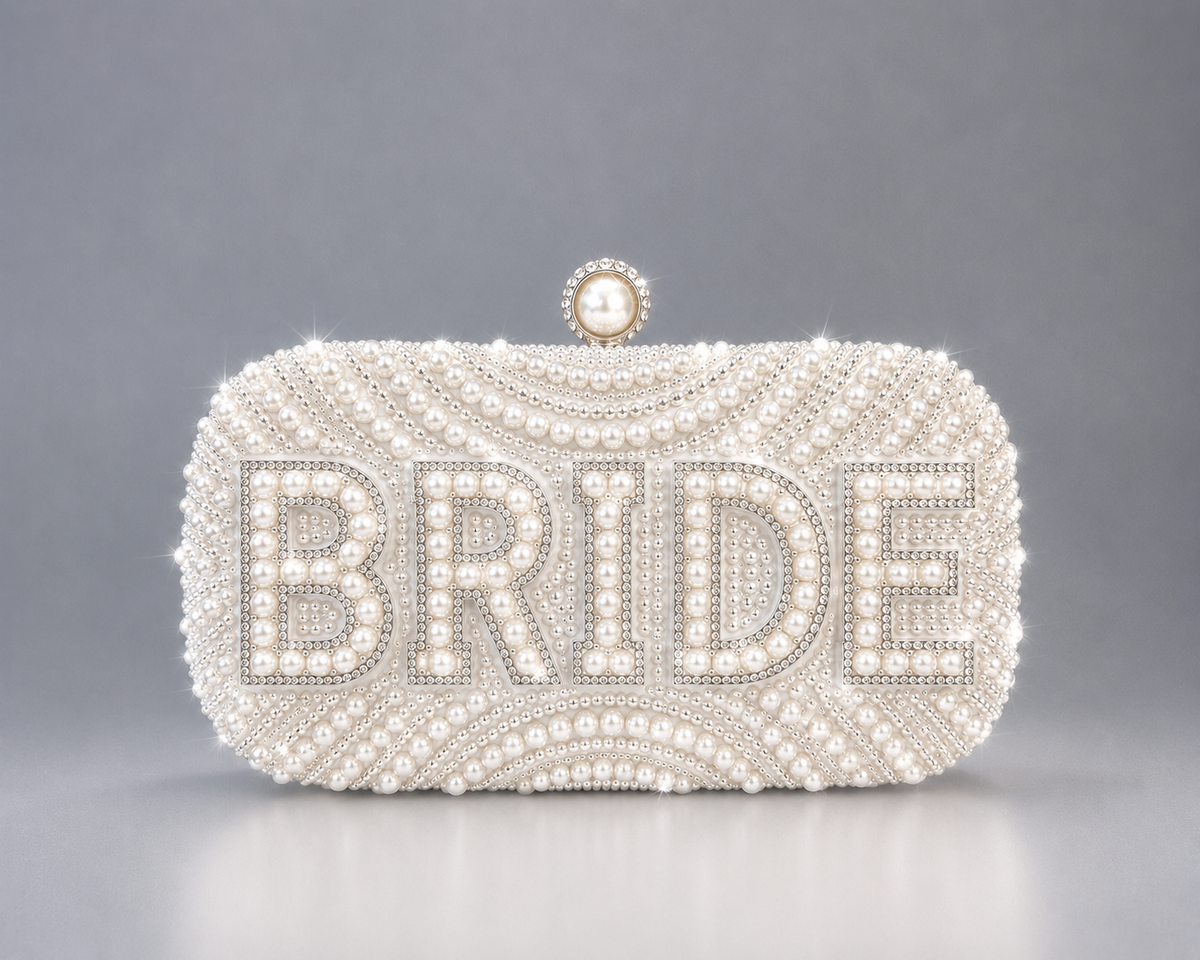 Personalised Wedding Bride Pearl Glitter Handbag Clutch