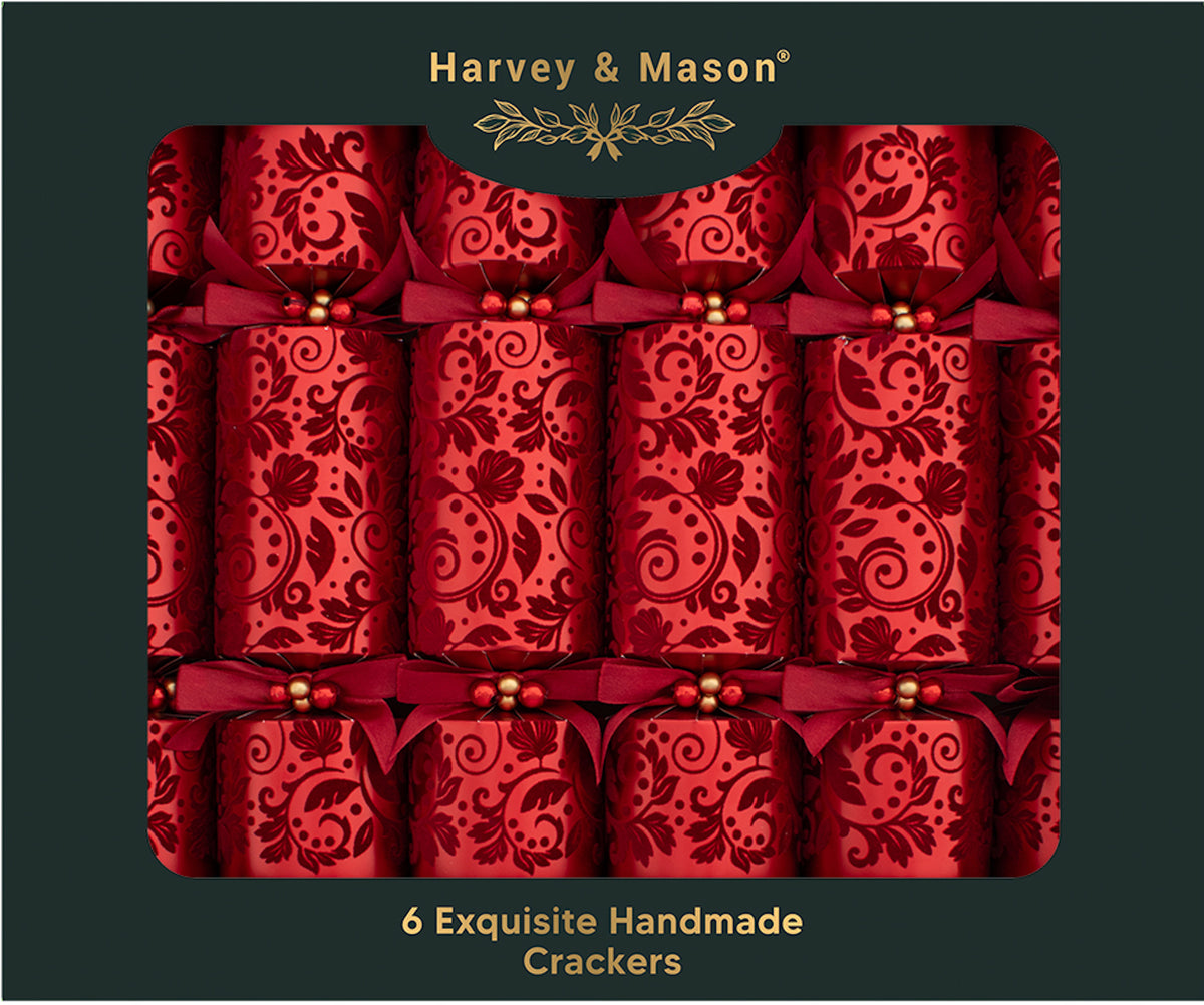 Exquisite Red Flocked Luxury Christmas Crackers - One Posh Party 