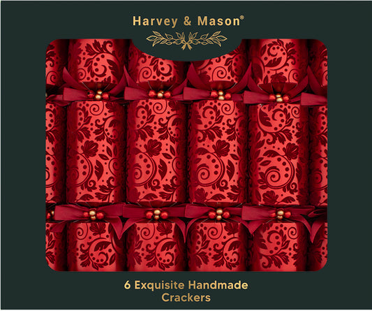 Exquisite Red Flocked Luxury Christmas Crackers - One Posh Party 