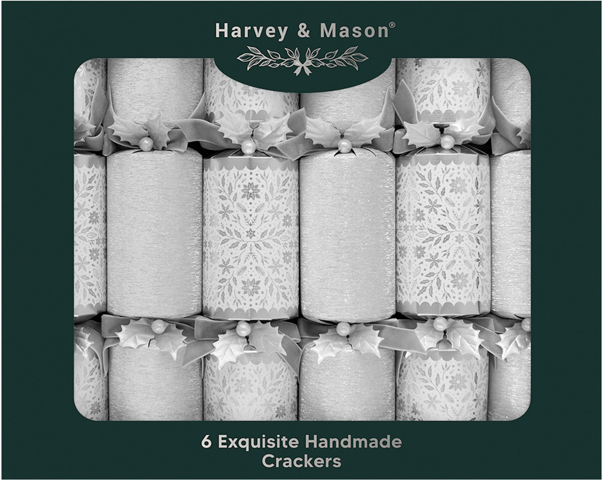 Exquisite Silver Holly Christmas Crackers - One Posh Party 