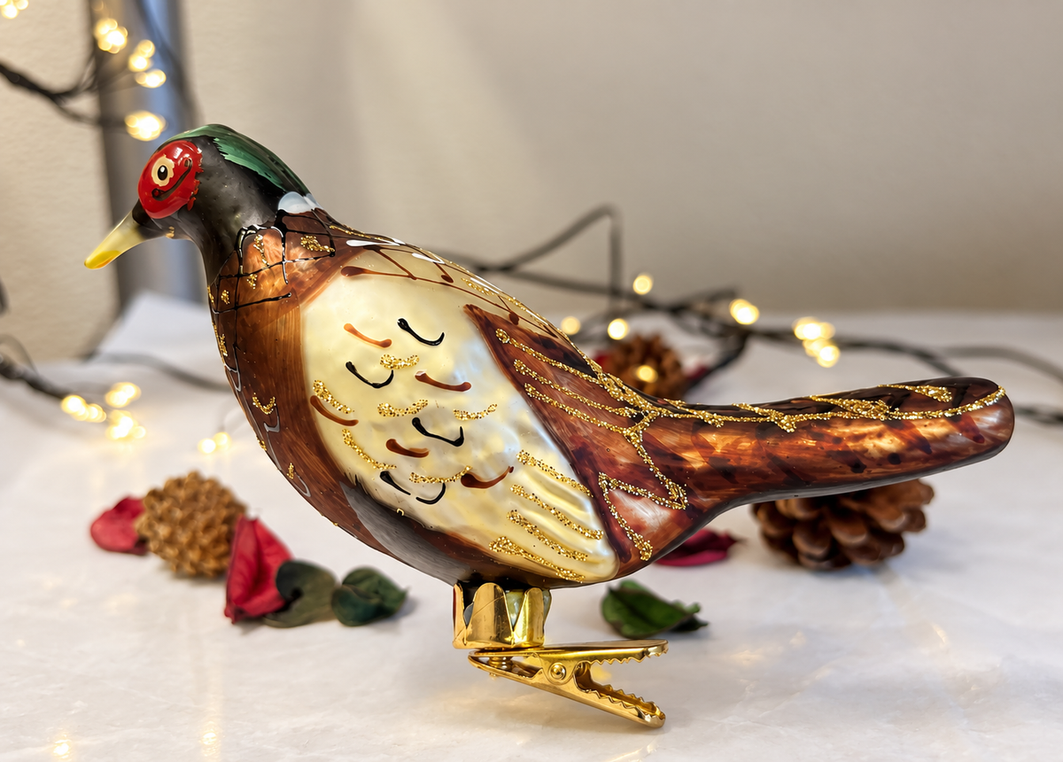 Glittering Pheasant Christmas Clip Decoration One Posh Party 