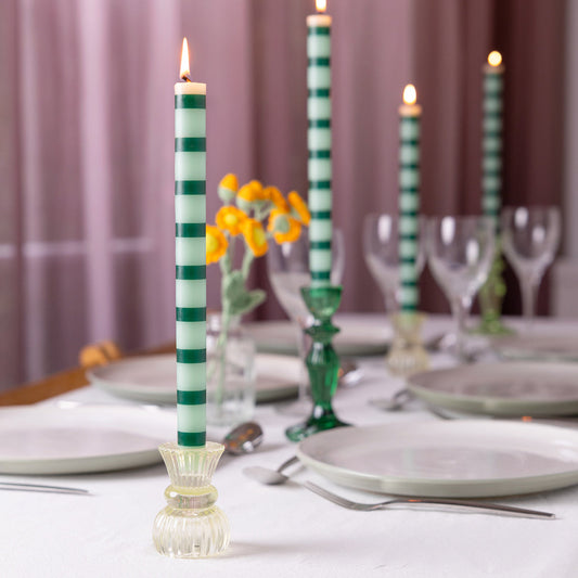 Green Striped Dinner Candles by Talking Tables