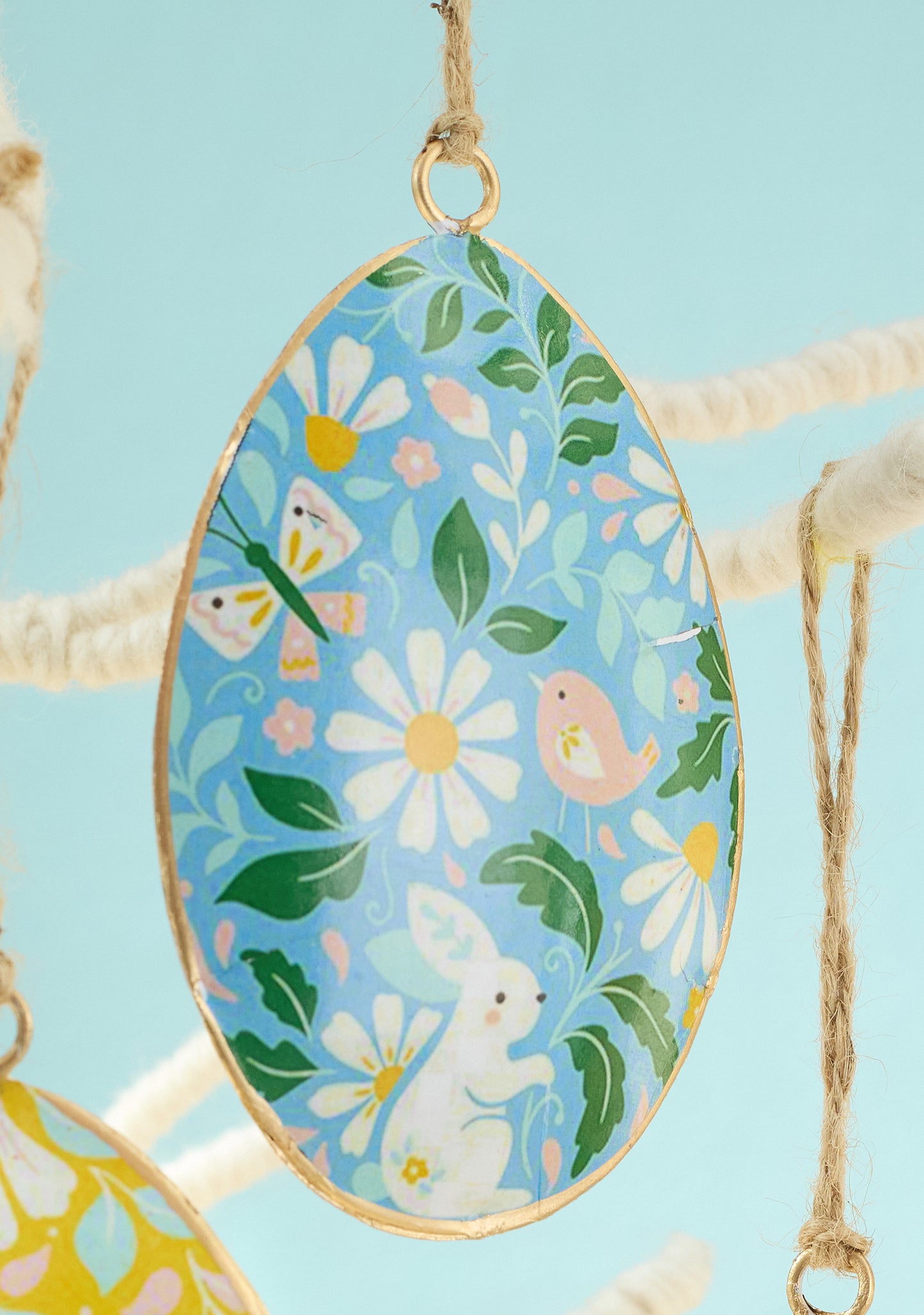 Hand Crafted Floral Bunny Happy Easter Egg Hanging Metal Decoration (3 Pack)