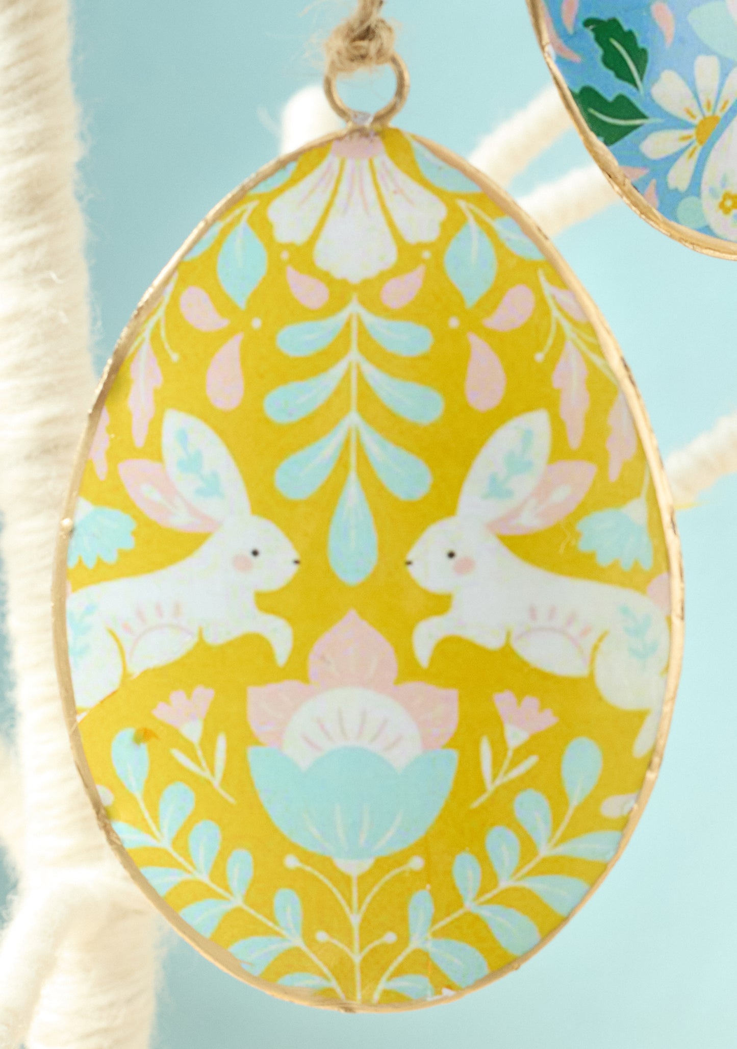 Hand Crafted Floral Bunny Happy Easter Egg Hanging Metal Decoration (3 Pack)