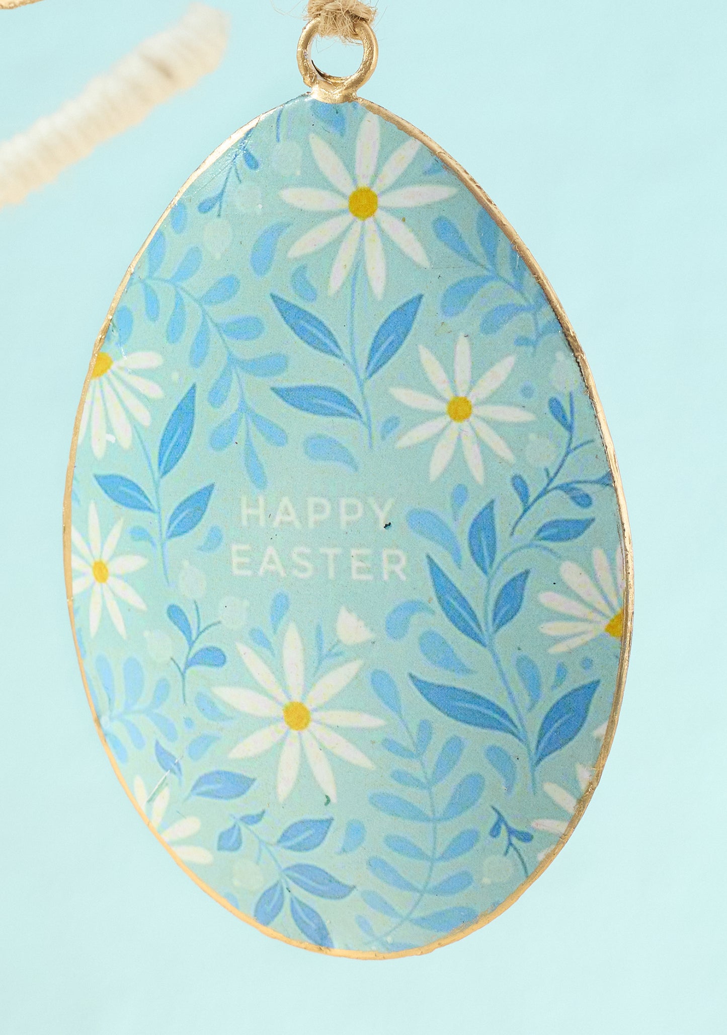 Hand Crafted Floral Bunny Happy Easter Egg Hanging Metal Decoration (3 Pack)