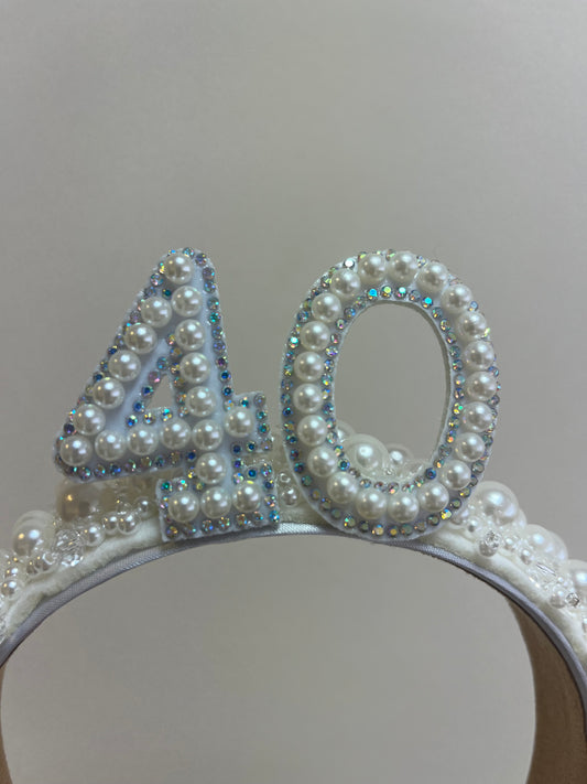 40th Birthday Pearl Headband Party Crown