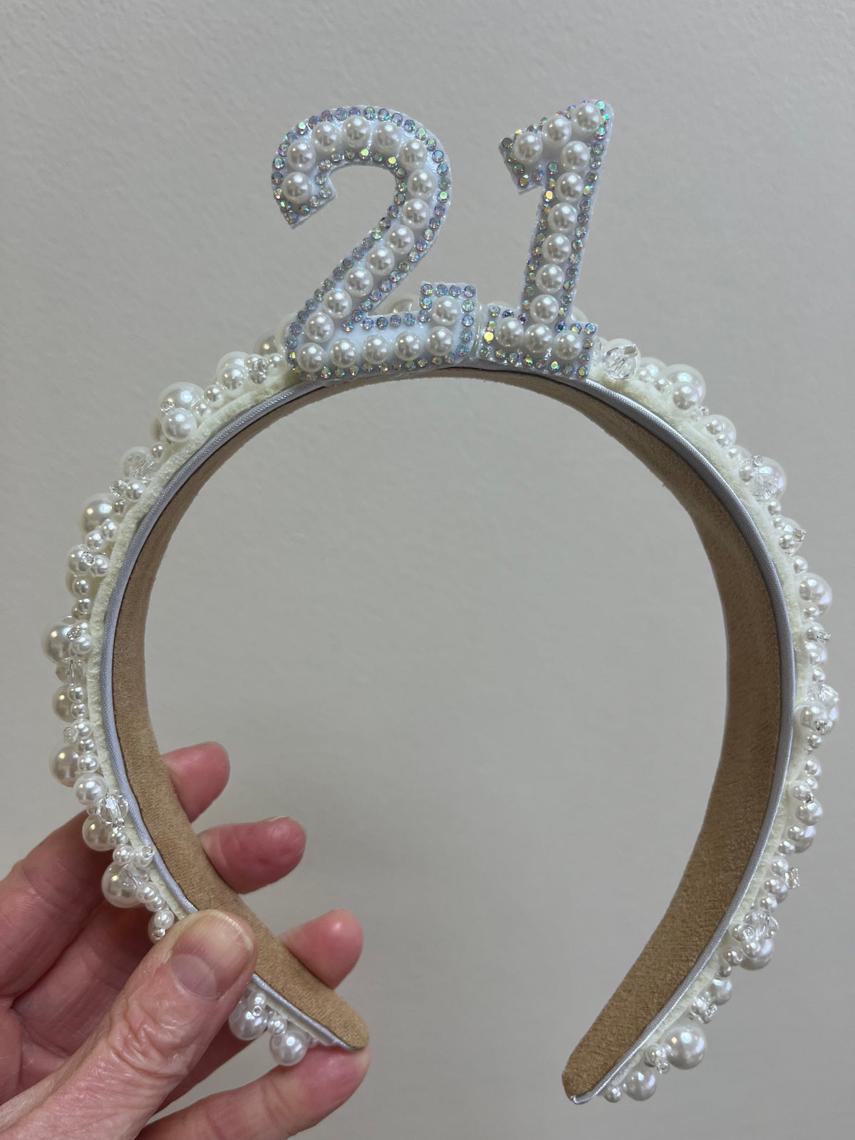 Personalised Any Age White Sparkly Pearl Birthday Headband Party Crown