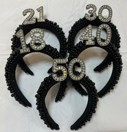 Personalised Any Age Black Pearl Headband