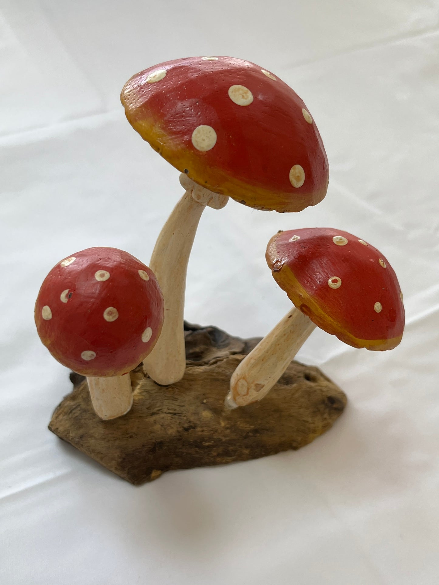 Artisan Crafted Three Mushrooms Hand Carved on a Mango Wood Base
