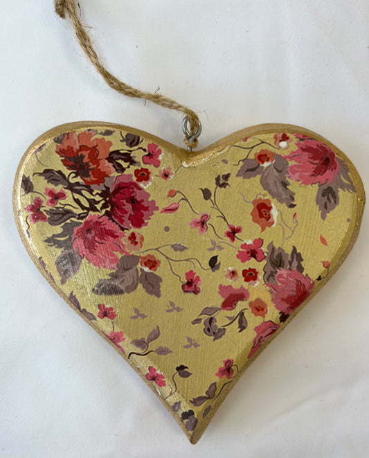 Hand Crafted Vintage Floral Wooden Hanging Heart Decoration - Choice of Styles