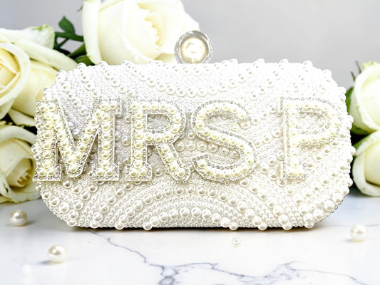 Personalised Wedding Bride Pearl Glitter Handbag Clutch