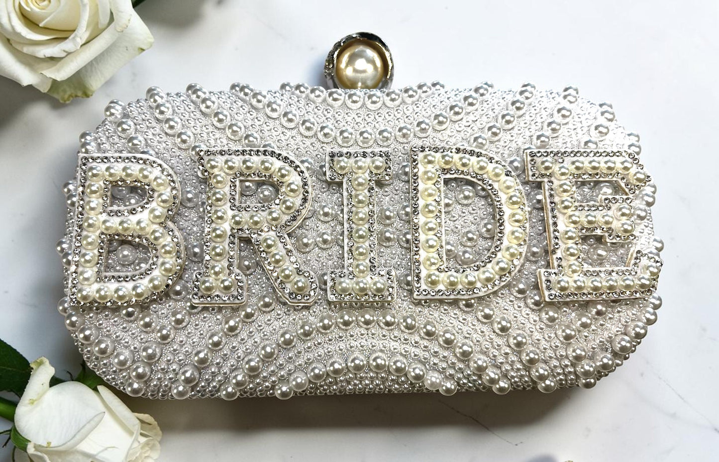 Personalised Wedding Bride Pearl Glitter Handbag Clutch