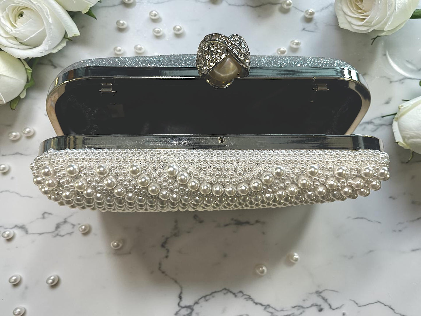 Personalised Wedding Bride Pearl Glitter Handbag Clutch