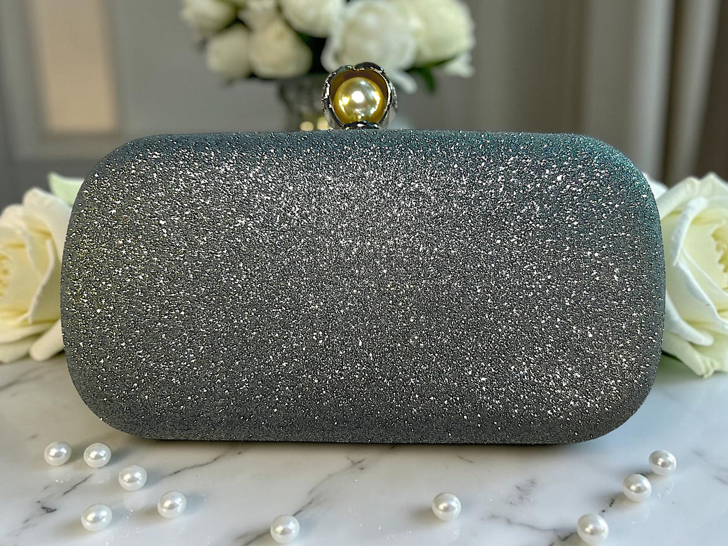 Personalised Wedding Bride Pearl Glitter Handbag Clutch