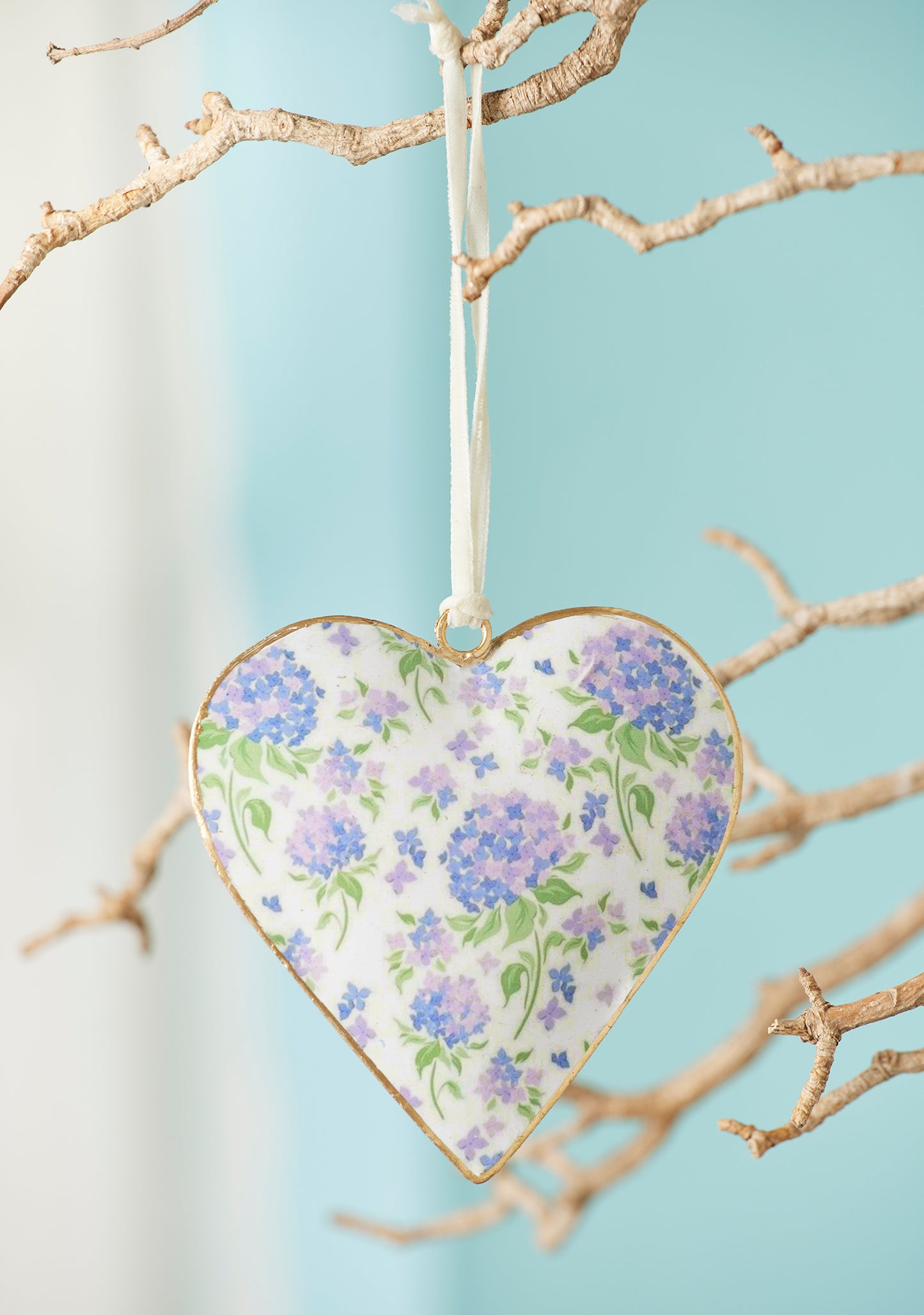 Hand Crafted Ditsy Floral Metal Hanging Heart Decoration