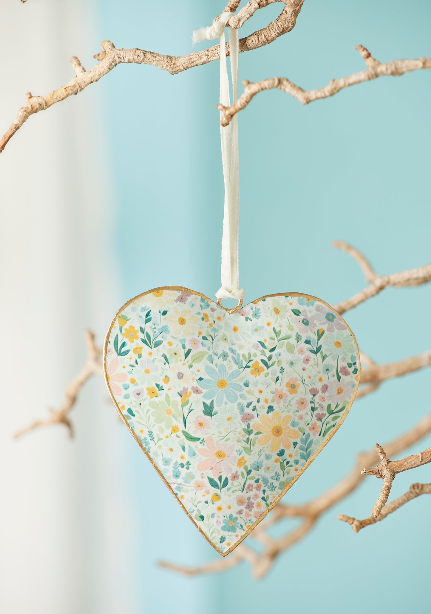 Hand Crafted Ditsy Floral Metal Hanging Heart Decoration