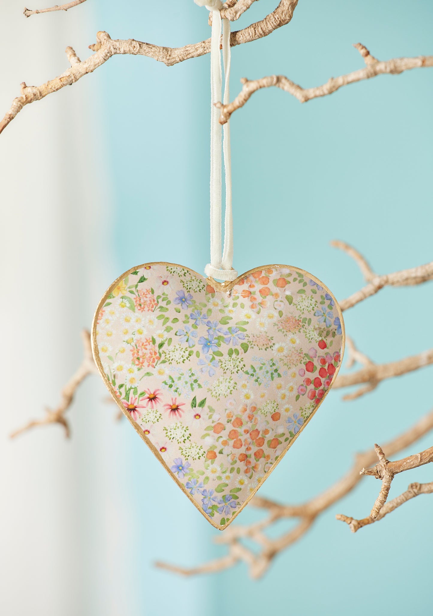 Hand Crafted Ditsy Floral Metal Hanging Heart Decoration