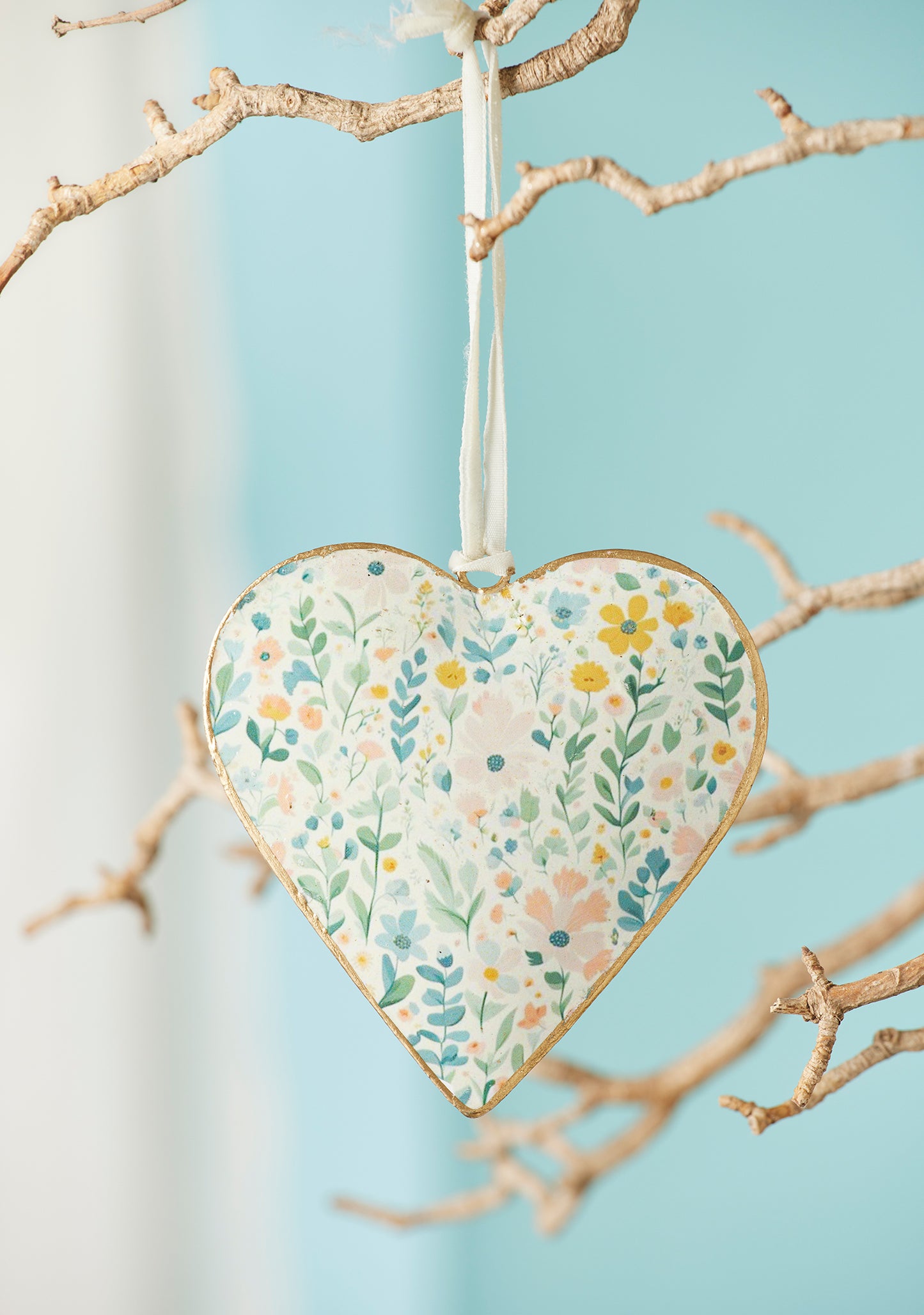 Hand Crafted Ditsy Floral Metal Hanging Heart Decoration