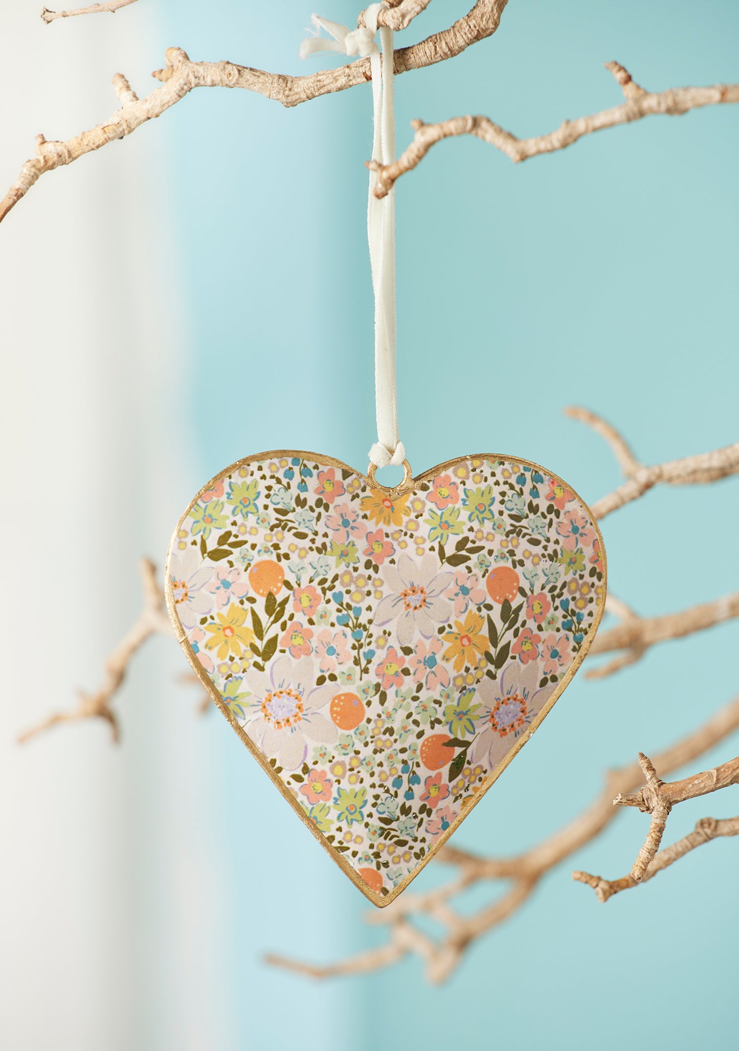 Hand Crafted Ditsy Floral Metal Hanging Heart Decoration