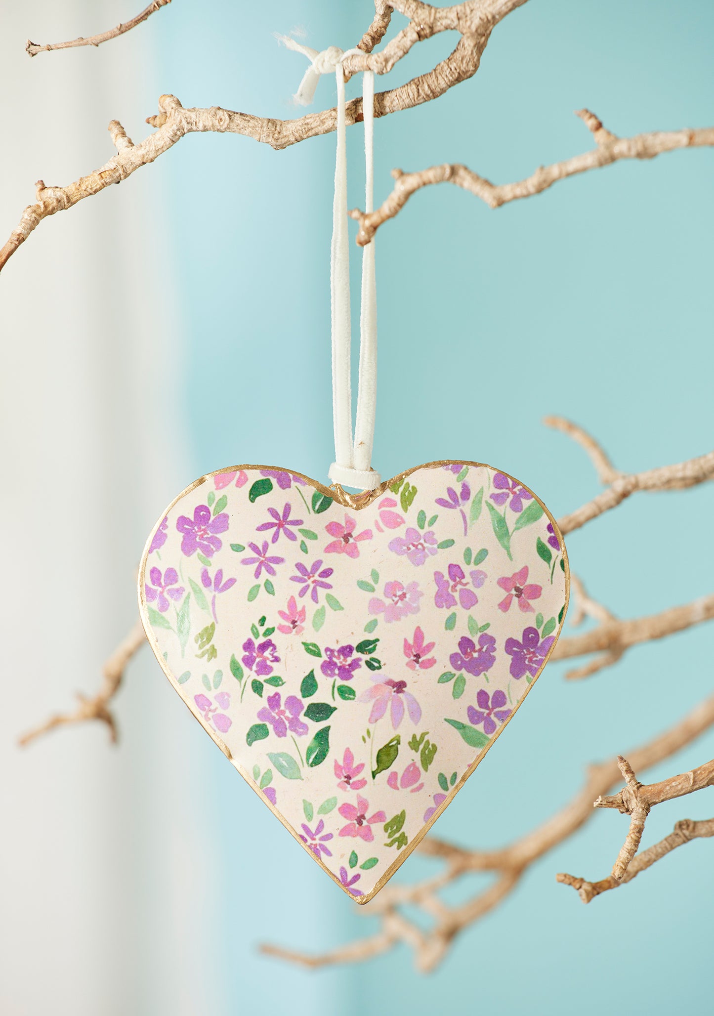 Hand Crafted Ditsy Floral Metal Hanging Heart Decoration