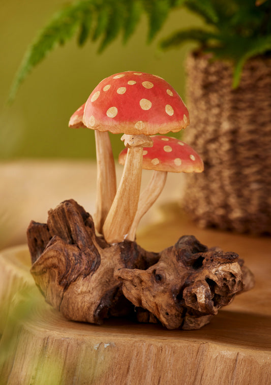 Mushrooms Hand Carved on a Wooden Base by Namaste