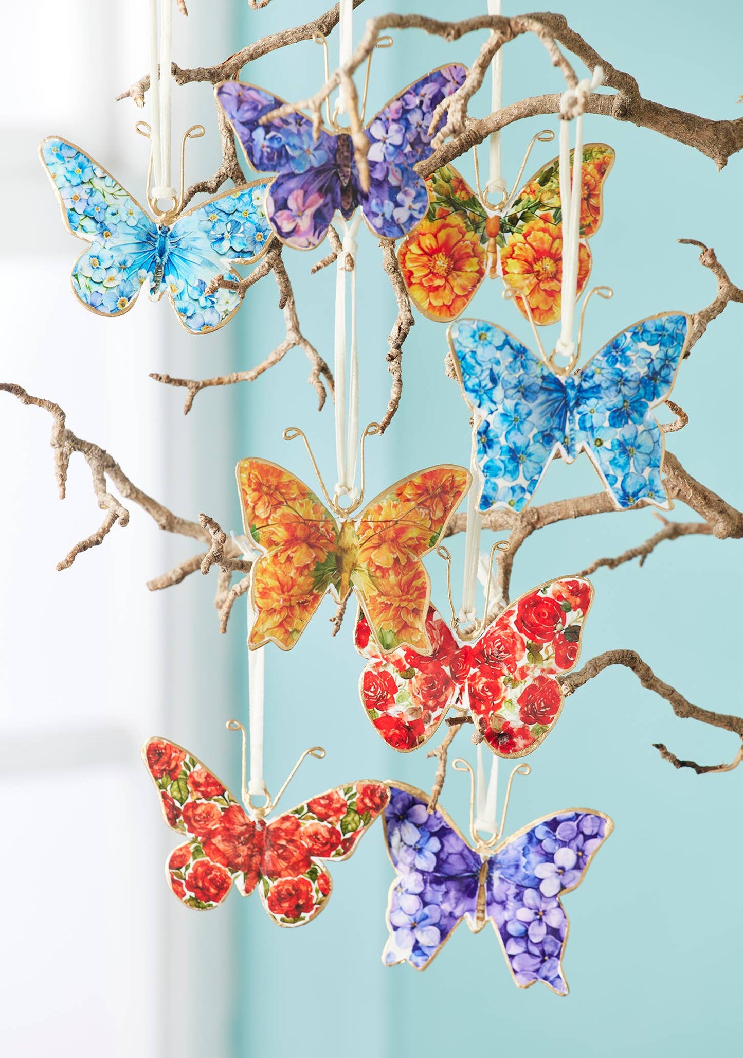 Namaste Floral Bloom Butterfly Hanging Metal Decoration 