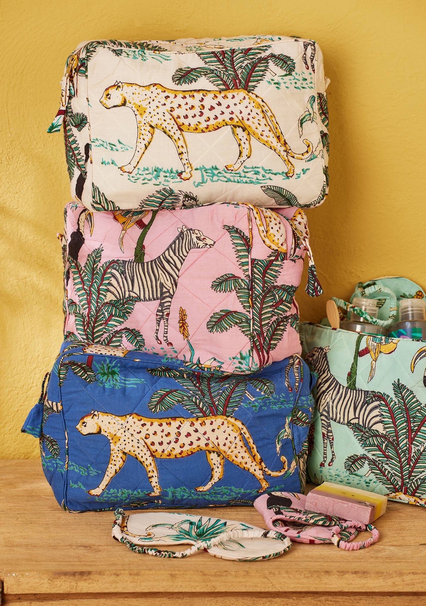 Namaste Jungle Print Cotton Quilted Toiletry Bag