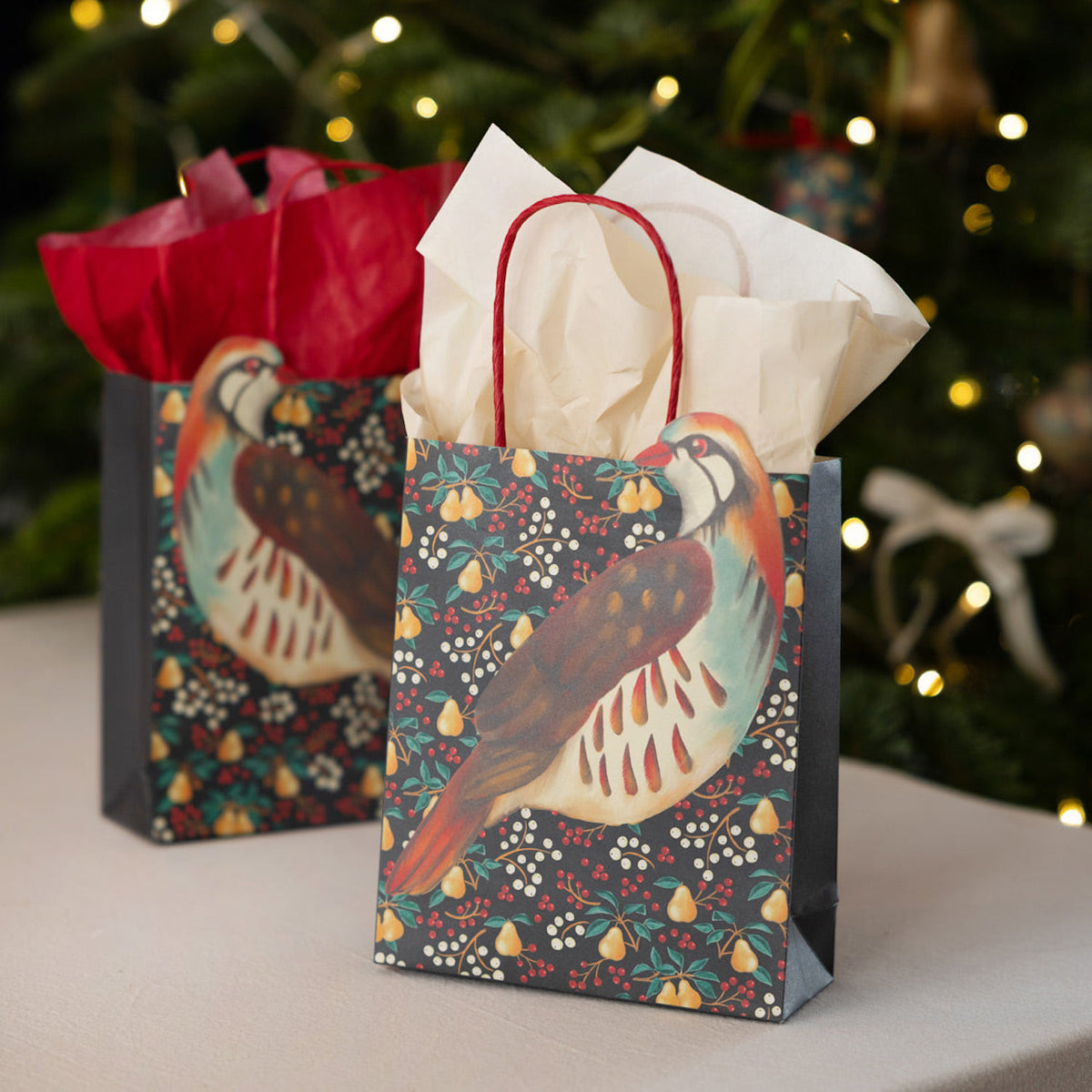 Partridge and Pear Christmas Paper Gift Bag One Posh Party 