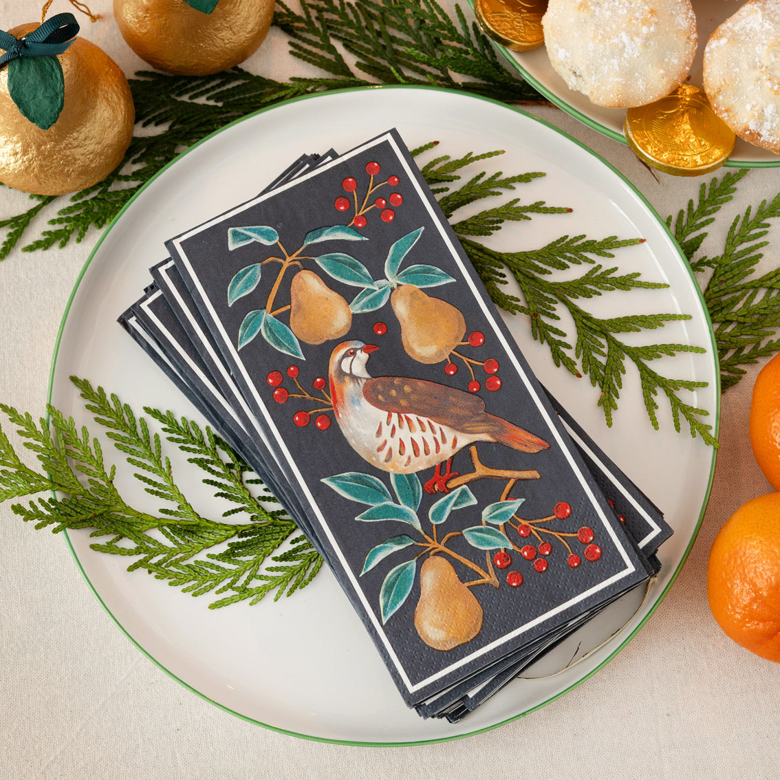 Partridge and Pear Long Napkin One Posh Party 