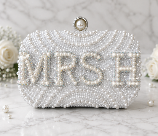 Personalised Pearl Wedding Mrs Clutch Bag