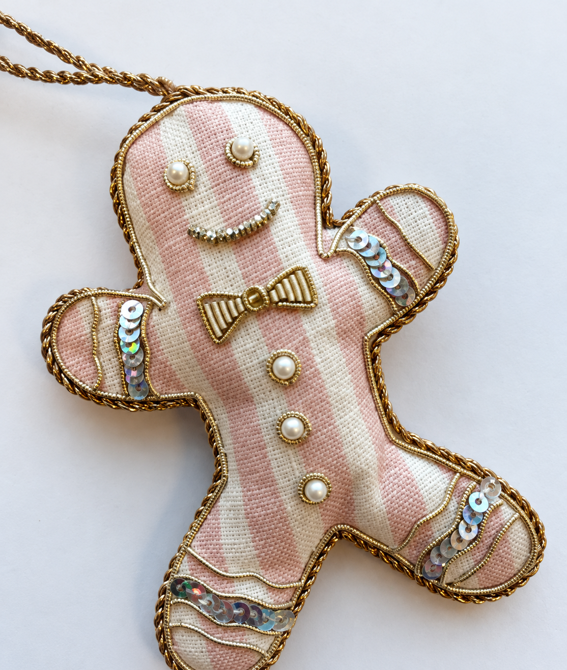 Pink Striped Ginger Bread Linen Christmas Decoration One Posh Party  