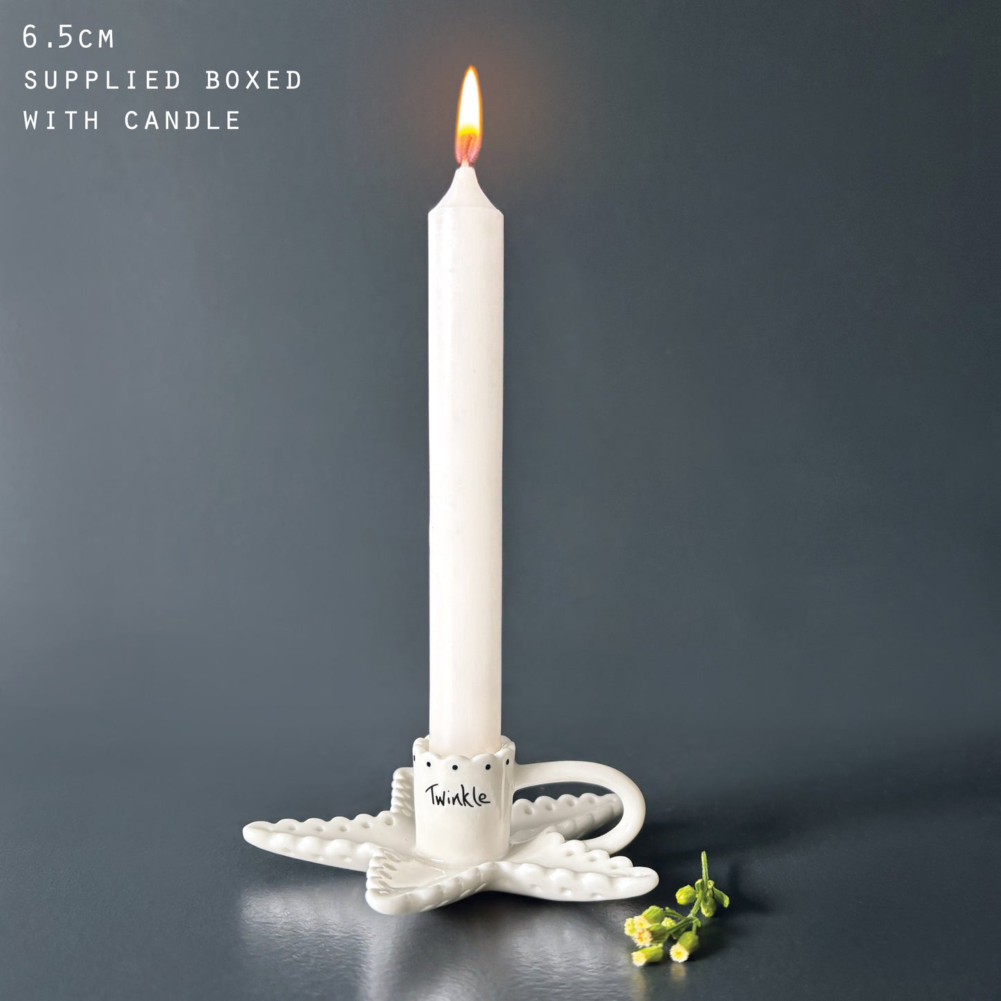 Porcelain Handled Scalloped Candle Holder - Twinkle 