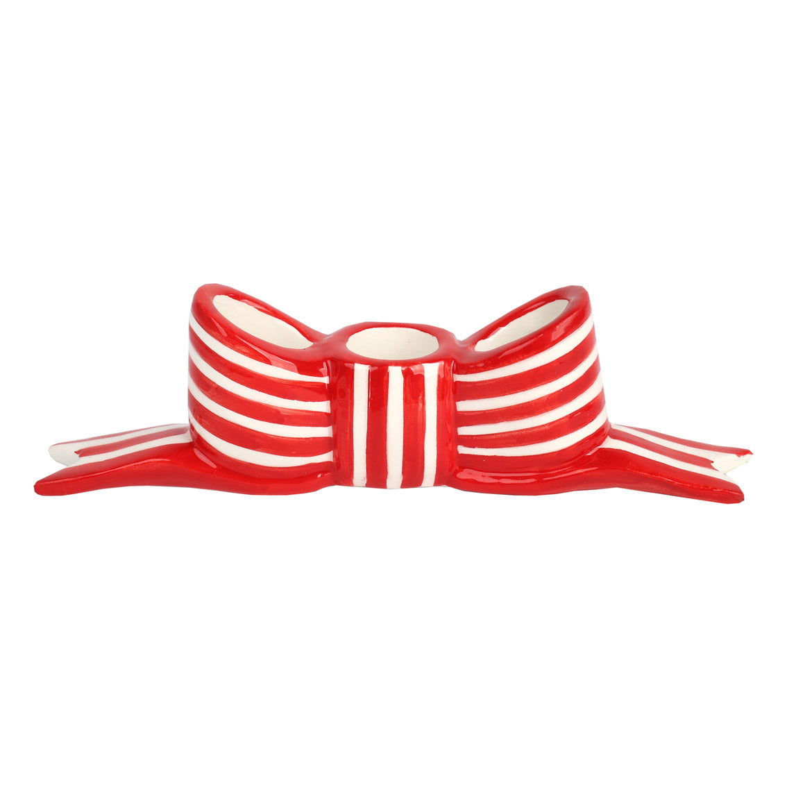 Red and White Striped Bow Ceramic Candleholder by Talking Tables