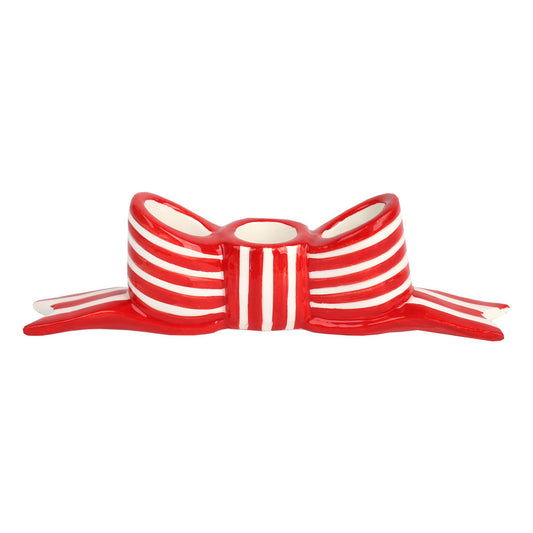 Red and White Striped Bow Ceramic Candleholder by Talking Tables