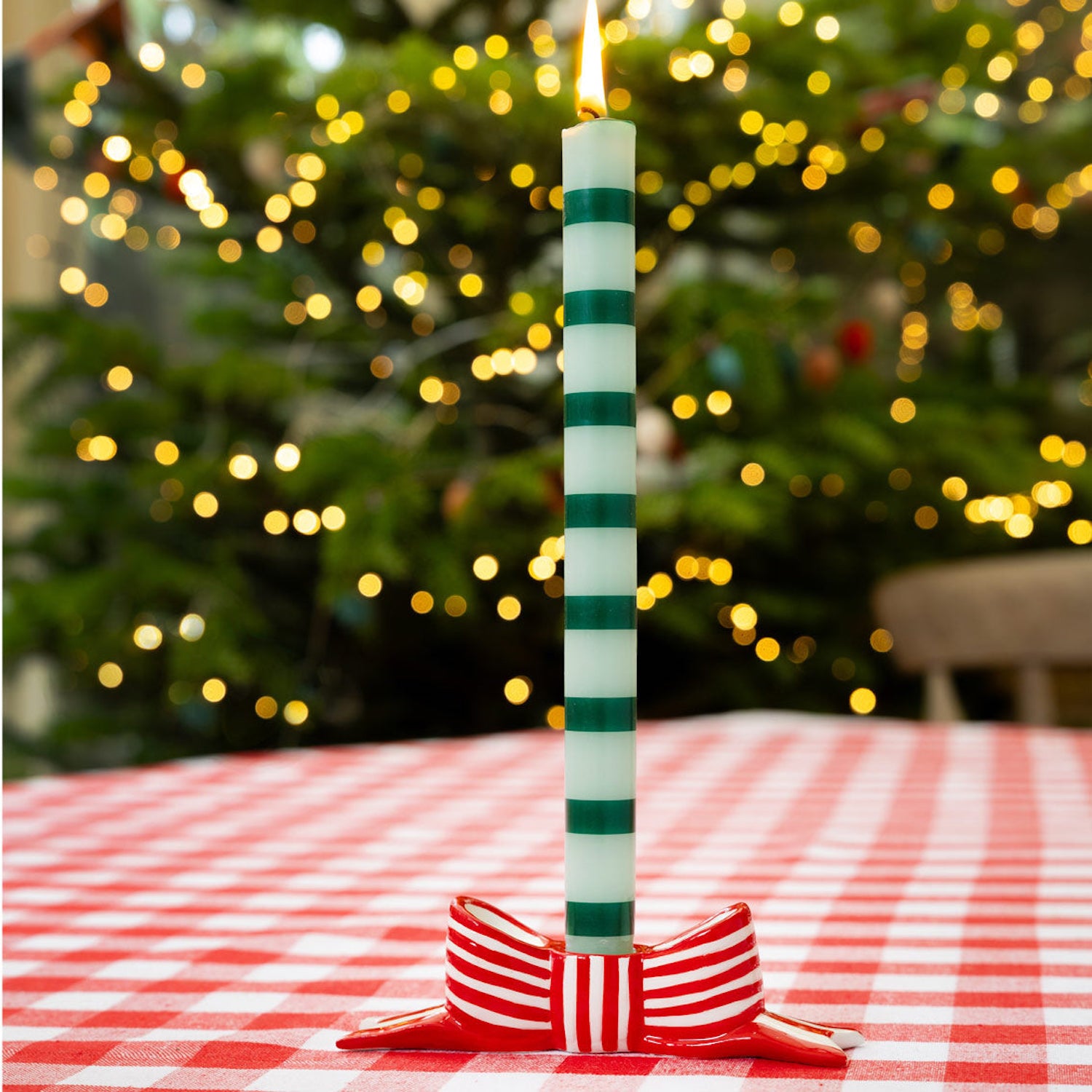 Red and White Striped Ceramic Bow Candle Holder by Talking Tables