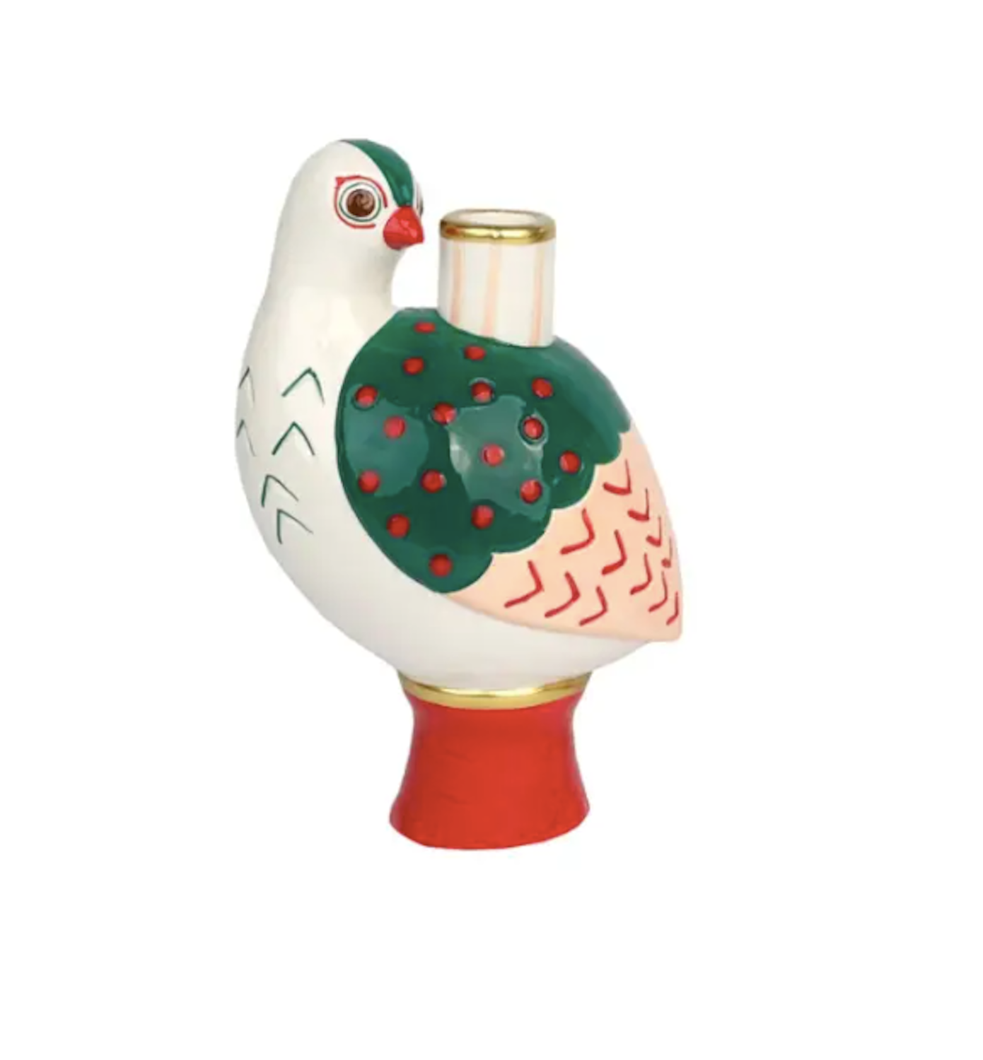 Ceramic Bird Red and Green Large Dinner Candle Holder 20cm
