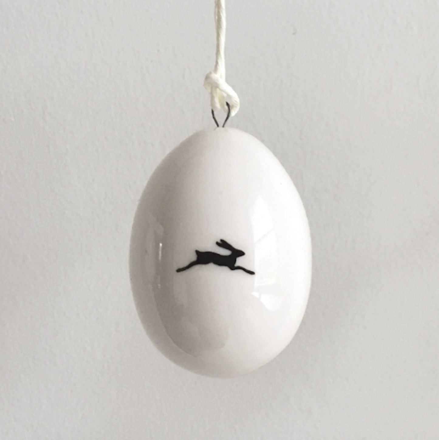 Porcelain Egg with Bunnies Hanging Ornament