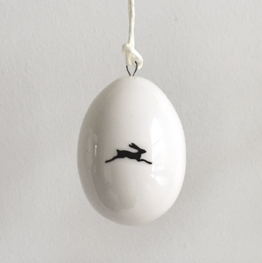 Porcelain Egg with Bunnies Hanging Ornament