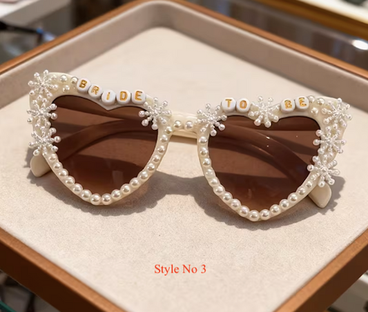 Bride To Be Heart Shaped Cream Pearl Sunglasses - 4 Styles