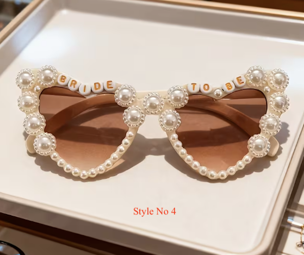 Bride To Be Heart Shaped Cream Pearl Sunglasses - 4 Styles
