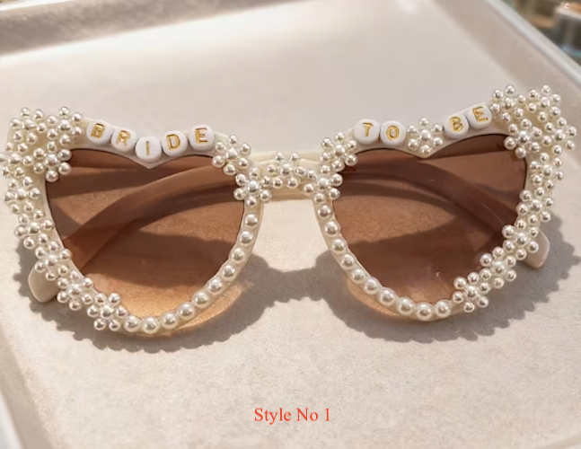 Bride To Be Heart Shaped Cream Pearl Sunglasses - 4 Styles