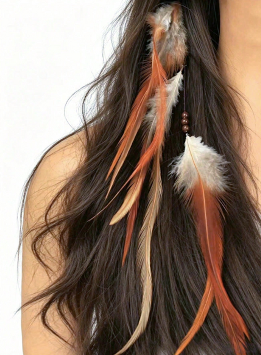 Bohemian Gypsy Indian Feather, Leather and Beaded Plaited Hair Piece - 8 Styles