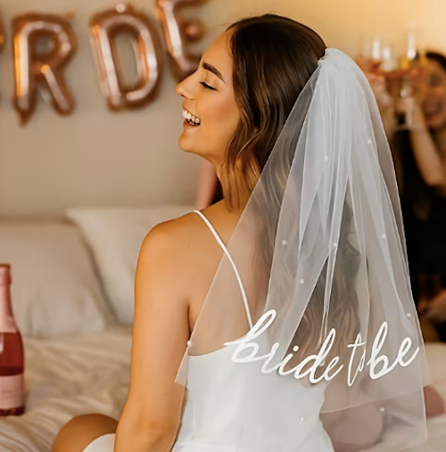 Printed Bride To Be Bachelorette Hen Party White Soft Tulle Veil
