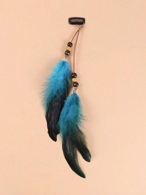 Bohemian Gypsy Indian Feather, Leather and Beaded Plaited Hair Piece - 8 Styles