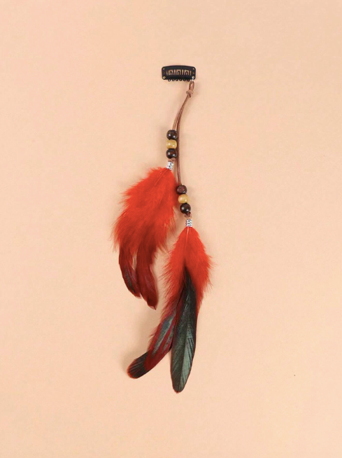 Bohemian Gypsy Indian Feather, Leather and Beaded Plaited Hair Piece - 8 Styles