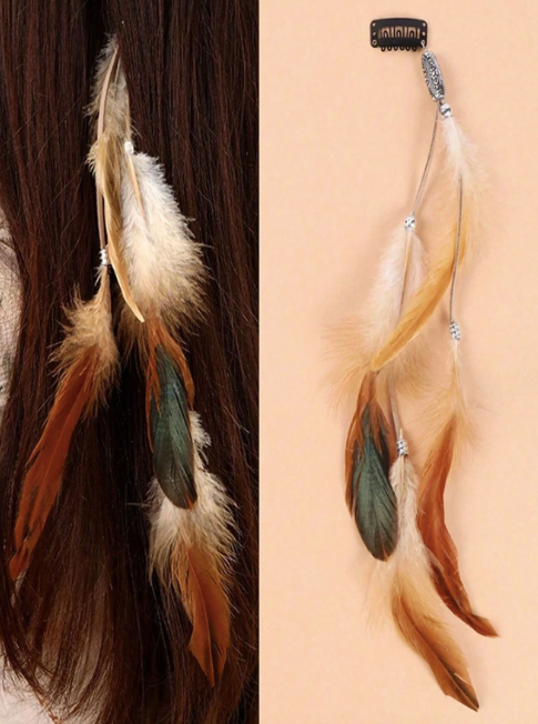 Bohemian Gypsy Indian Feather, Leather and Beaded Plaited Hair Piece - 8 Styles