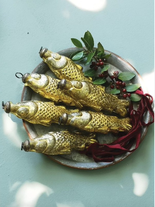 Vintage Antique Gold Glass Fish Decoration 