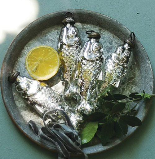 Vintage Antique Silver Glass Fish Bauble